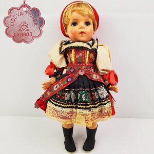 Czech Doll Lidova Tvorba VTG 60s UH Brod Traditional Outfit Moving Arms Legs 13"